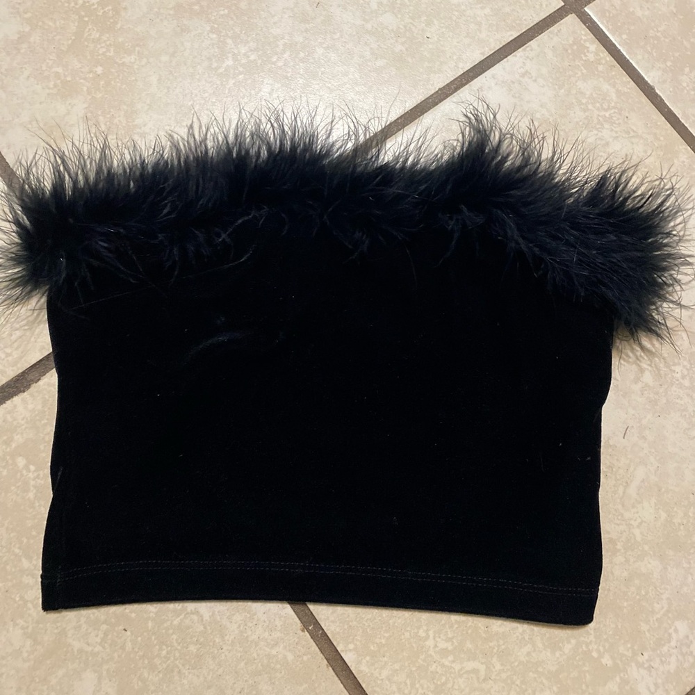 Forever 21 Black Strapless Top with Feather Detail